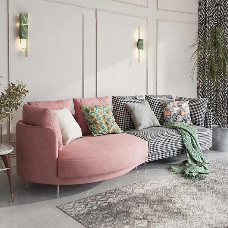 Scandinavian Faux Leather Modular Sofa with Pillowed Back Cushions Pink-White Left Clearhalo 'furn' 'furn_sectionals' 'Furniture' 'furniture_sectionals' 'Living Room Furniture' 'Sectionals' 4956101