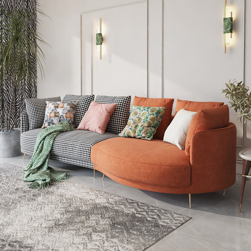Scandinavian Faux Leather Modular Sofa with Pillowed Back Cushions Orange Houndstooth Right Clearhalo 'furn' 'furn_sectionals' 'Furniture' 'furniture_sectionals' 'Living Room Furniture' 'Sectionals' 4956102