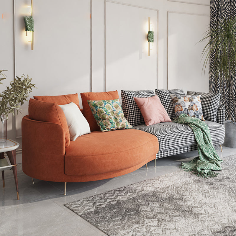 Scandinavian Faux Leather Modular Sofa with Pillowed Back Cushions Orange Houndstooth Left Clearhalo 'furn' 'furn_sectionals' 'Furniture' 'furniture_sectionals' 'Living Room Furniture' 'Sectionals' 4956103