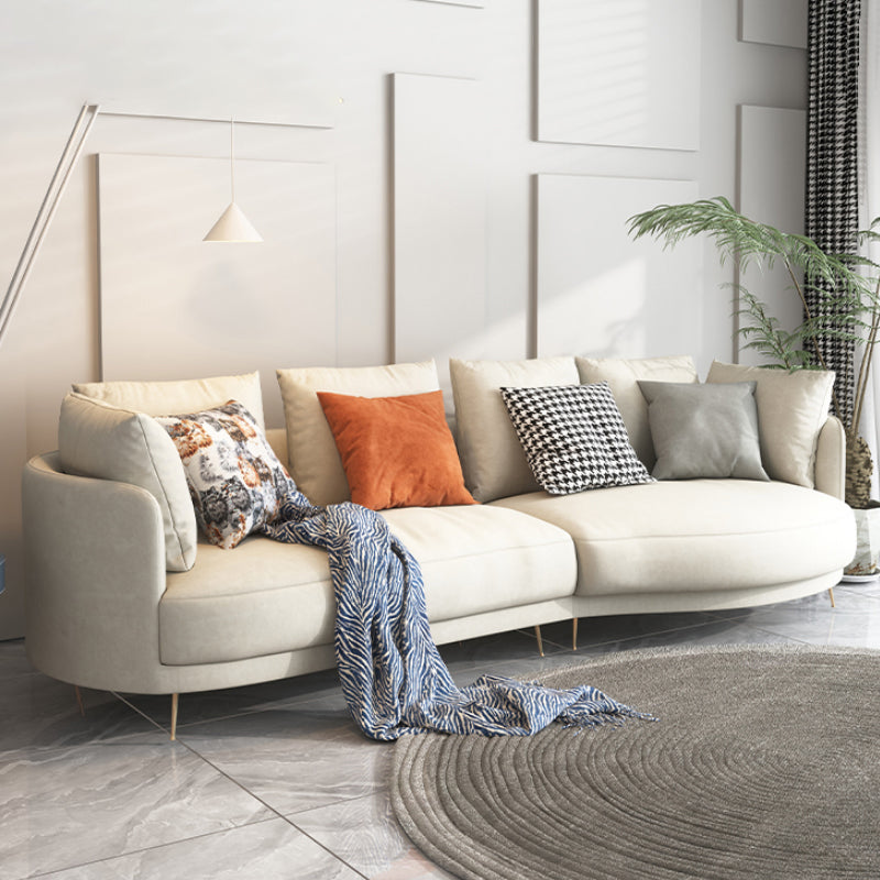 Scandinavian Faux Leather Modular Sofa with Pillowed Back Cushions Off-White Right Clearhalo 'furn' 'furn_sectionals' 'Furniture' 'furniture_sectionals' 'Living Room Furniture' 'Sectionals' 4956105