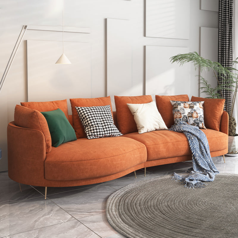 Scandinavian Faux Leather Modular Sofa with Pillowed Back Cushions Orange Left Clearhalo 'furn' 'furn_sectionals' 'Furniture' 'furniture_sectionals' 'Living Room Furniture' 'Sectionals' 4956110