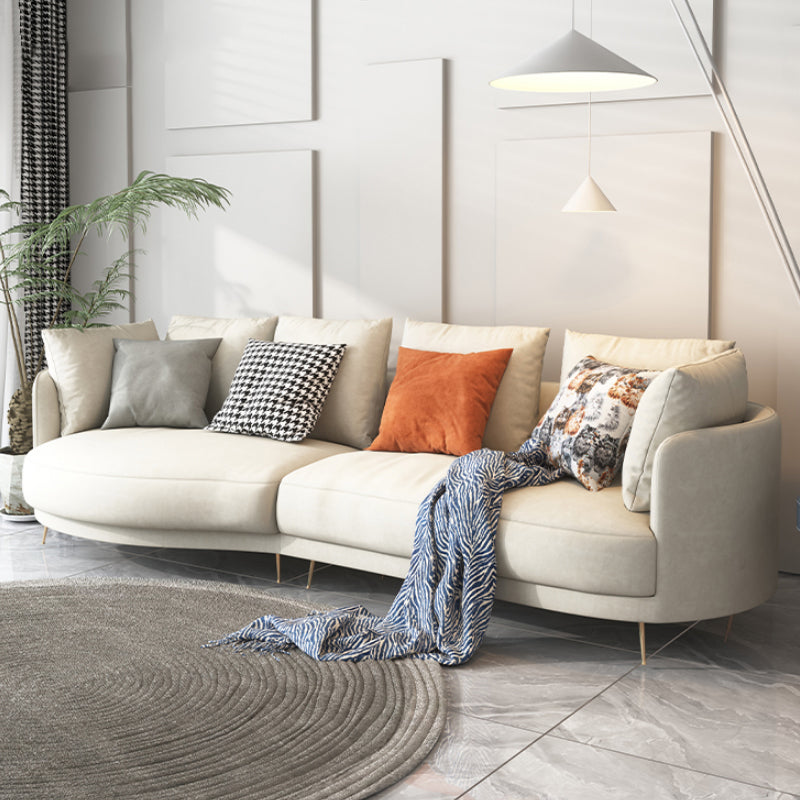 Scandinavian Faux Leather Modular Sofa with Pillowed Back Cushions Off-White Left Clearhalo 'furn' 'furn_sectionals' 'Furniture' 'furniture_sectionals' 'Living Room Furniture' 'Sectionals' 4956113