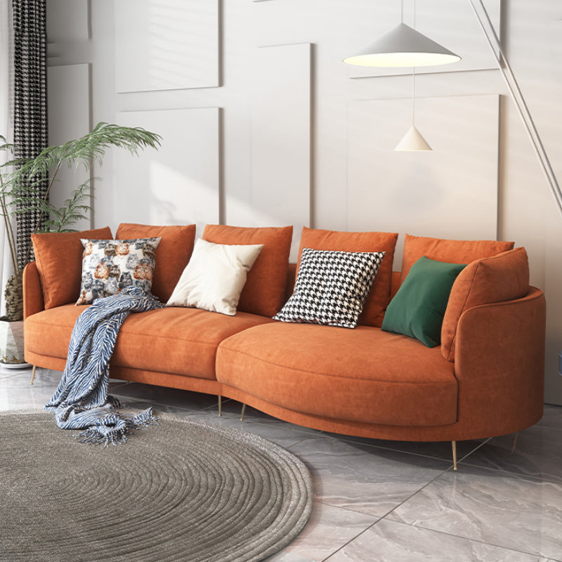 Scandinavian Faux Leather Modular Sofa with Pillowed Back Cushions Orange Right Clearhalo 'furn' 'furn_sectionals' 'Furniture' 'furniture_sectionals' 'Living Room Furniture' 'Sectionals' 4956114