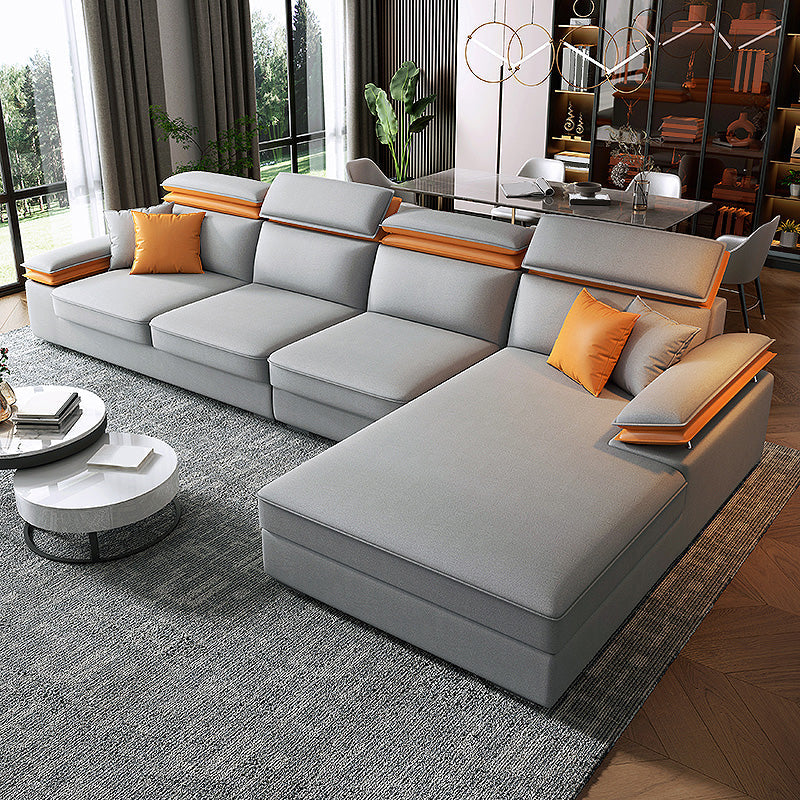 Fabric Pillow Top Arm Sofa 118.11"Lx 66.93"W x 37.4"H Cushion Back Sectionals with Chaise Light Gray Right Latex Clearhalo 'furn' 'furn_sectionals' 'Furniture' 'furniture_sectionals' 'Living Room Furniture' 'Sectionals' 4956120
