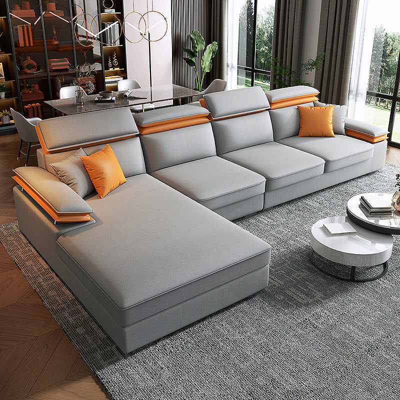 Fabric Pillow Top Arm Sofa 118.11"Lx 66.93"W x 37.4"H Cushion Back Sectionals with Chaise Light Gray Left Clearhalo 'furn' 'furn_sectionals' 'Furniture' 'furniture_sectionals' 'Living Room Furniture' 'Sectionals' 4956121