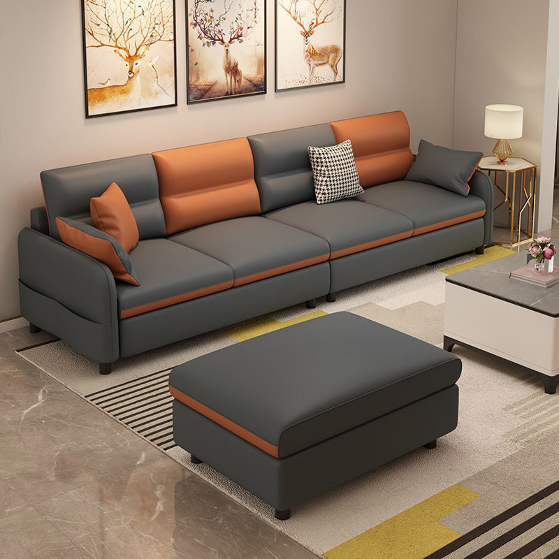102.4" W √ó 102.4" D √ó 29.53" H Faux Leather Straight Arm Sectional with Stain-Resistant Clearhalo 'Furniture' 'furniture_sectionals' 'Living Room Furniture' 'Sectionals' 4956145