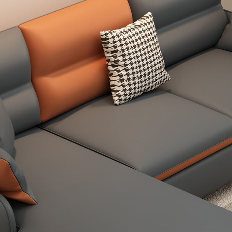 102.4" W √ó 102.4" D √ó 29.53" H Faux Leather Straight Arm Sectional with Stain-Resistant Clearhalo 'Furniture' 'furniture_sectionals' 'Living Room Furniture' 'Sectionals' 4956150