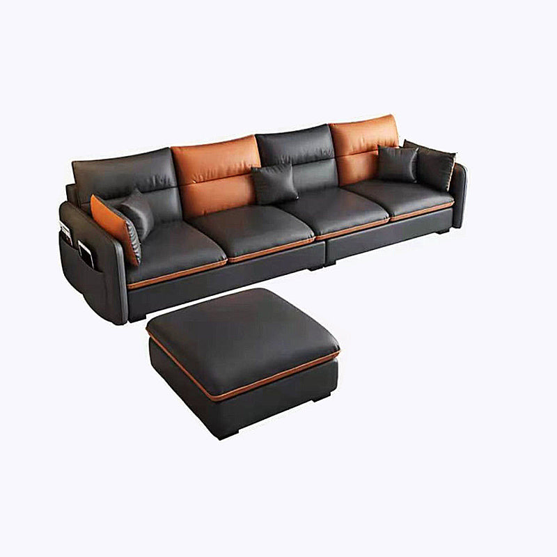 102.4" W √ó 102.4" D √ó 29.53" H Faux Leather Straight Arm Sectional with Stain-Resistant Clearhalo 'Furniture' 'furniture_sectionals' 'Living Room Furniture' 'Sectionals' 4956151