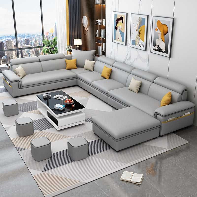 Fabric Pillow Top Arm Sectional Sofa 35.43"High Cushion Back Sofa with Storage 150"L x 98"W x 35"H Light Gray Clearhalo 'furn' 'furn_sectionals' 'Furniture' 'furniture_sectionals' 'Living Room Furniture' 'Sectionals' 4956154