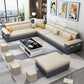 Fabric Pillow Top Arm Sectional Sofa 35.43"High Cushion Back Sofa with Storage 124"L x 98"W x 35"H Blue-Yellow Clearhalo 'furn' 'furn_sectionals' 'Furniture' 'furniture_sectionals' 'Living Room Furniture' 'Sectionals' 4956157