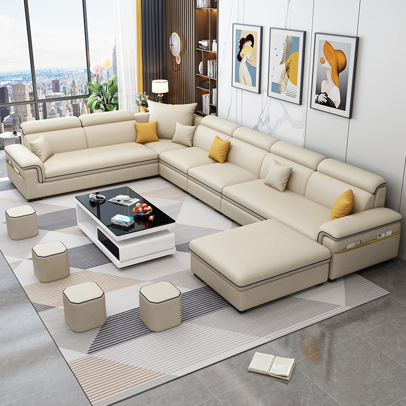 Fabric Pillow Top Arm Sectional Sofa 35.43"High Cushion Back Sofa with Storage 150"L x 98"W x 35"H Beige Clearhalo 'furn' 'furn_sectionals' 'Furniture' 'furniture_sectionals' 'Living Room Furniture' 'Sectionals' 4956158