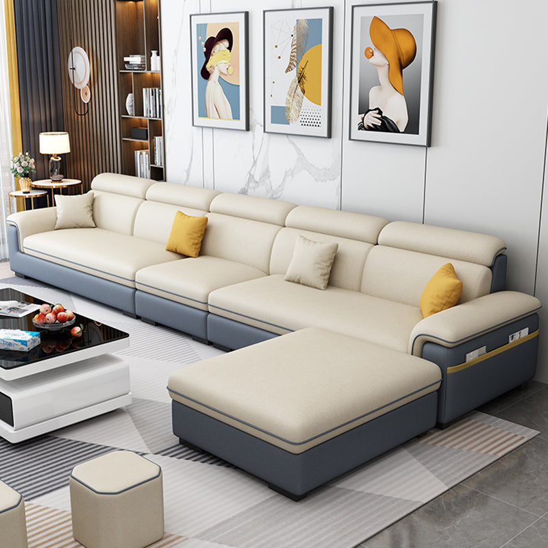 Fabric Pillow Top Arm Sectional Sofa 35.43"High Cushion Back Sofa with Storage 152"L x 67"W x 35"H Blue-Yellow Clearhalo 'furn' 'furn_sectionals' 'Furniture' 'furniture_sectionals' 'Living Room Furniture' 'Sectionals' 4956159