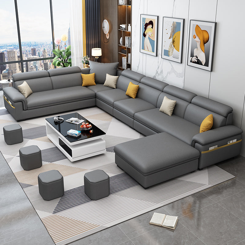 Fabric Pillow Top Arm Sectional Sofa 35.43"High Cushion Back Sofa with Storage 150"L x 98"W x 35"H Dark Gray Clearhalo 'furn' 'furn_sectionals' 'Furniture' 'furniture_sectionals' 'Living Room Furniture' 'Sectionals' 4956160