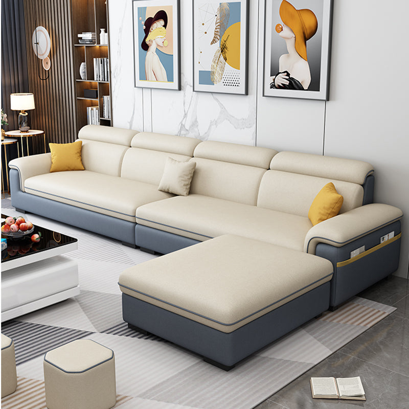 Fabric Pillow Top Arm Sectional Sofa 35.43"High Cushion Back Sofa with Storage 126"L x 67"W x 35"H Blue-Yellow Clearhalo 'furn' 'furn_sectionals' 'Furniture' 'furniture_sectionals' 'Living Room Furniture' 'Sectionals' 4956161