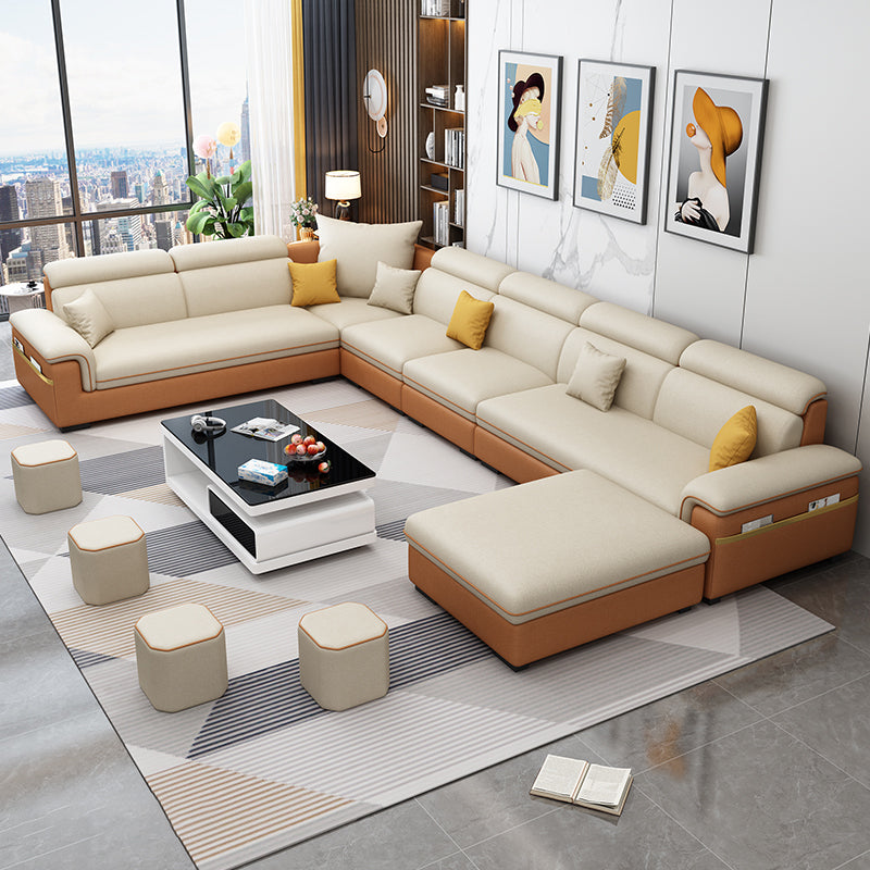 Fabric Pillow Top Arm Sectional Sofa 35.43"High Cushion Back Sofa with Storage 150"L x 98"W x 35"H Orange Yellow Clearhalo 'furn' 'furn_sectionals' 'Furniture' 'furniture_sectionals' 'Living Room Furniture' 'Sectionals' 4956162