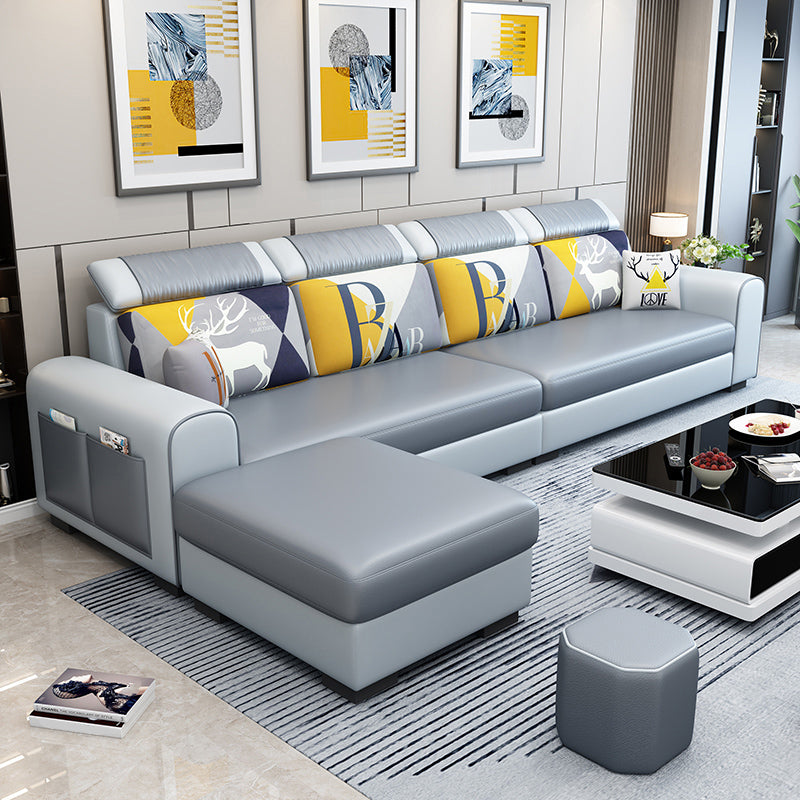 110.2"L √ó 66.93"D √ó 35.43"H Scandinavian High Back Sofa Removable Cushion Sectional Dark Gray Faux Leather Clearhalo 'furn' 'furn_sectionals' 'Furniture' 'furniture_sectionals' 'Living Room Furniture' 'Sectionals' 4956182