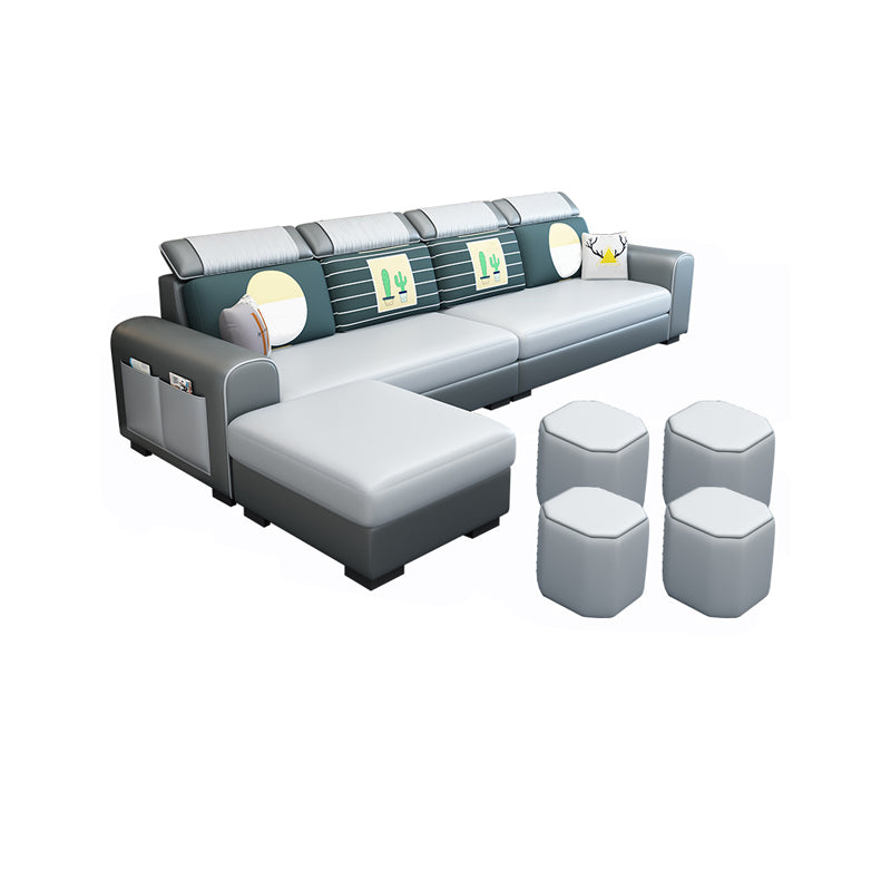 110.2"L √ó 66.93"D √ó 35.43"H Scandinavian High Back Sofa Removable Cushion Sectional Light Gray Faux Leather Clearhalo 'furn' 'furn_sectionals' 'Furniture' 'furniture_sectionals' 'Living Room Furniture' 'Sectionals' 4956185