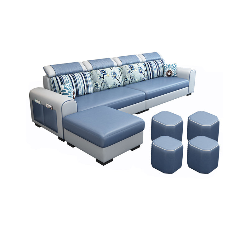 110.2"L √ó 66.93"D √ó 35.43"H Scandinavian High Back Sofa Removable Cushion Sectional Light Blue Faux Leather Clearhalo 'furn' 'furn_sectionals' 'Furniture' 'furniture_sectionals' 'Living Room Furniture' 'Sectionals' 4956188