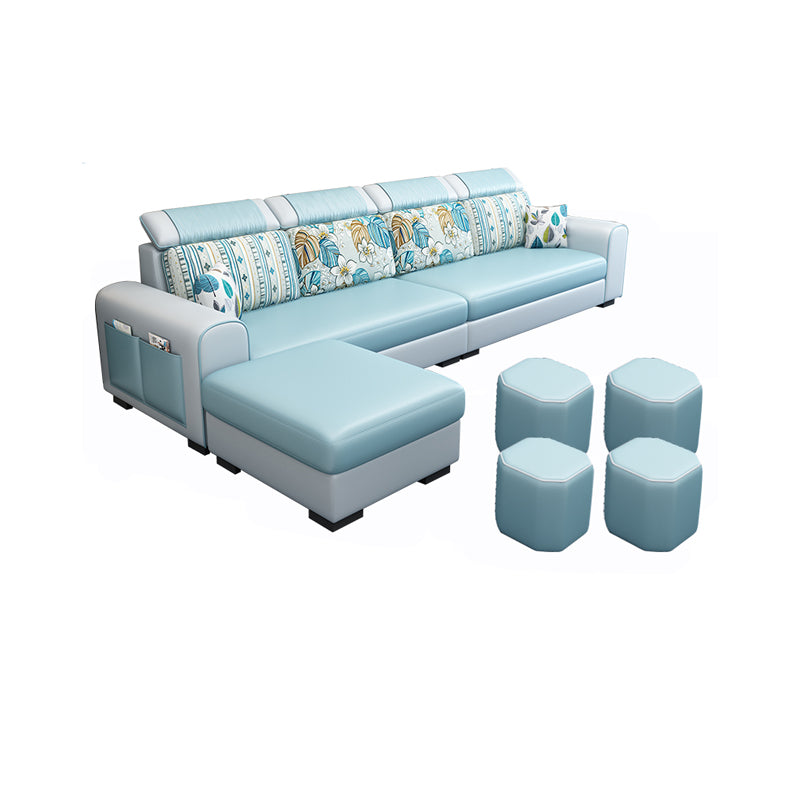 110.2"L √ó 66.93"D √ó 35.43"H Scandinavian High Back Sofa Removable Cushion Sectional Sky Blue Faux Leather Clearhalo 'furn' 'furn_sectionals' 'Furniture' 'furniture_sectionals' 'Living Room Furniture' 'Sectionals' 4956190