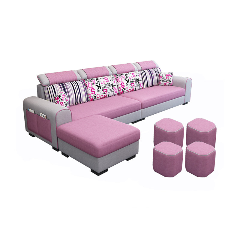 110.2"L √ó 66.93"D √ó 35.43"H Scandinavian High Back Sofa Removable Cushion Sectional Pinkish Red Linen Blend Clearhalo 'furn' 'furn_sectionals' 'Furniture' 'furniture_sectionals' 'Living Room Furniture' 'Sectionals' 4956202