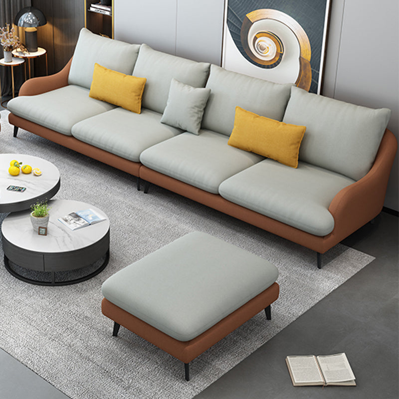 126.0"W √ó 59.06"D √ó 35.83"H Faux Leather Recessed Arm Sectional with Slipcovered Orange-Gray Clearhalo 'furn' 'furn_sectionals' 'Furniture' 'furniture_sectionals' 'Living Room Furniture' 'Sectionals' 4956205