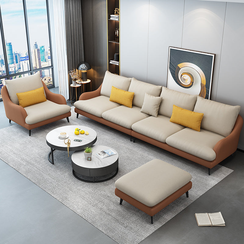 126.0"W √ó 59.06"D √ó 35.83"H Faux Leather Recessed Arm Sectional with Slipcovered Clearhalo 'furn' 'furn_sectionals' 'Furniture' 'furniture_sectionals' 'Living Room Furniture' 'Sectionals' 4956208