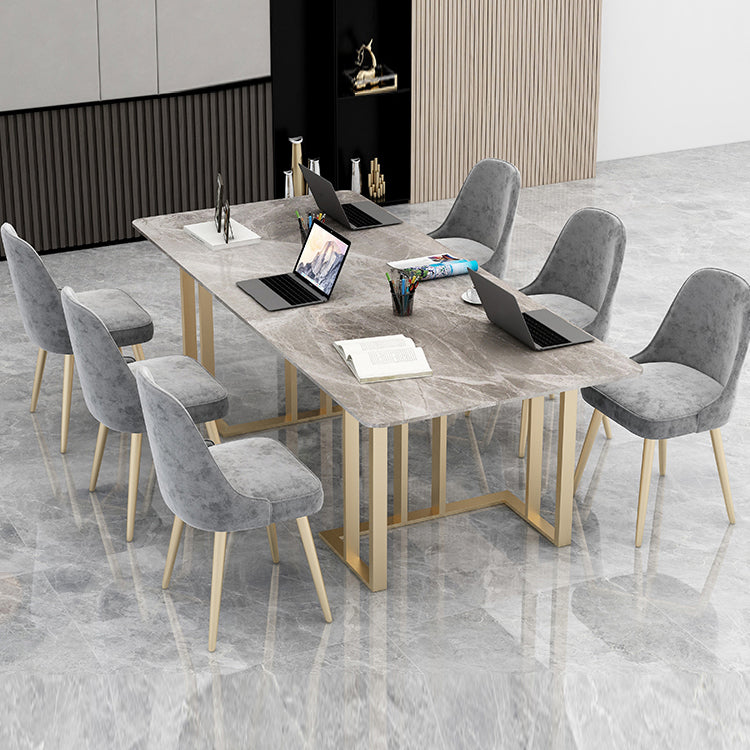 Sintered Stone Rectangular Meeting Table Office Industrial Writing Desk 63"L x 27.6"W x 29.5"H Gray-Gold Clearhalo 'furn' 'furn_office_desk' 'Furniture' 'furniture_office_desk' 'Office Desks' 'Office Furniture' 'office_desk' 4960465