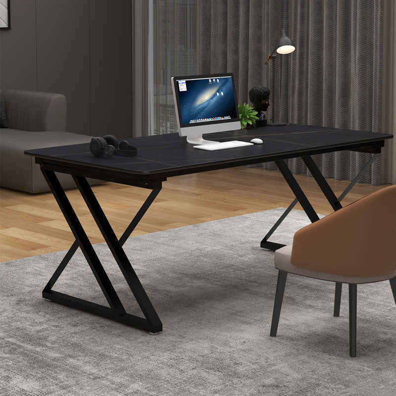 Contemporary Rectangular Writing Desk Stone Sled Base Office Desk 55.1"L x 31.5"W x 29.9"H Black Clearhalo 'furn' 'furn_office_desk' 'Furniture' 'furniture_office_desk' 'Office Desks' 'Office Furniture' 'office_desk' 4960487