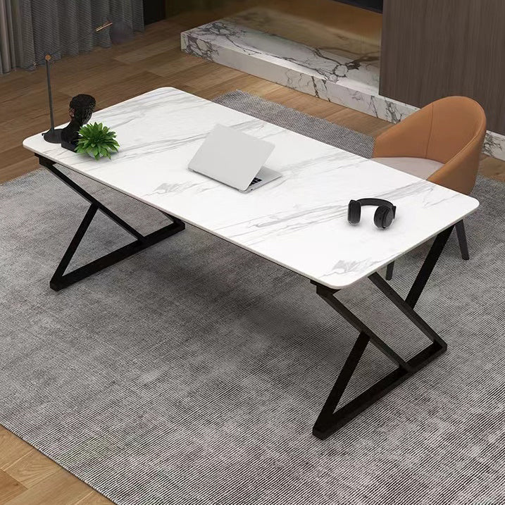 Contemporary Rectangular Writing Desk Stone Sled Base Office Desk Black White Clearhalo 'furn' 'furn_office_desk' 'Furniture' 'furniture_office_desk' 'Office Desks' 'Office Furniture' 'office_desk' 4960489