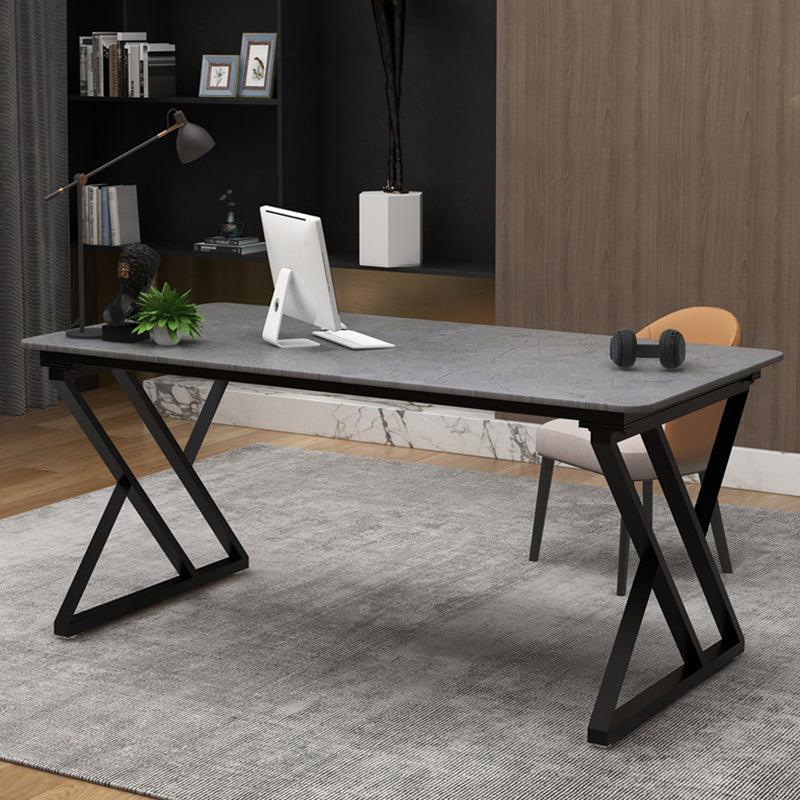 Contemporary Rectangular Writing Desk Stone Sled Base Office Desk Grey Clearhalo 'furn' 'furn_office_desk' 'Furniture' 'furniture_office_desk' 'Office Desks' 'Office Furniture' 'office_desk' 4960497