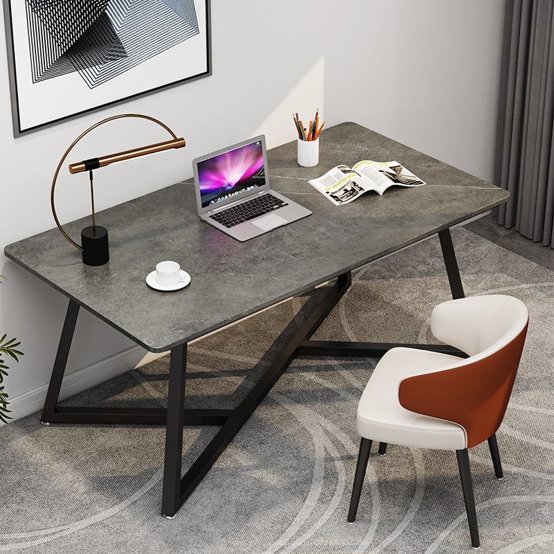 Sintered Stone Rectangular Work Table Home Office Modern Writing Desk 55.1"L x 31.5"W x 29.5"H Grey Clearhalo 'furn' 'furn_office_desk' 'Furniture' 'furniture_office_desk' 'Office Desks' 'Office Furniture' 'office_desk' 4960540