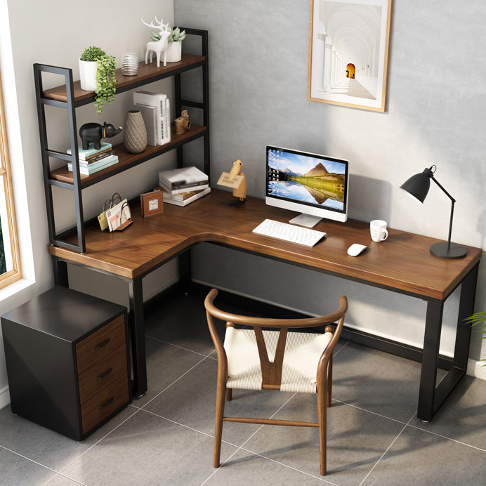 Solid Wood Writing Desk Brown L-Shape Desk with Black Steel Table Leg 47.2"L x 31.5"W x 29.5"H Clearhalo 'furn' 'furn_office_desk' 'Furniture' 'furniture_office_desk' 'Office Desks' 'Office Furniture' 'office_desk' 4960608