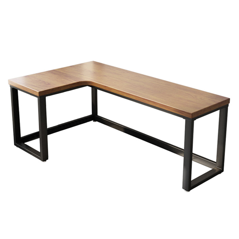 Solid Wood Writing Desk Brown L-Shape Desk with Black Steel Table Leg Clearhalo 'furn' 'furn_office_desk' 'Furniture' 'furniture_office_desk' 'Office Desks' 'Office Furniture' 'office_desk' 4960609