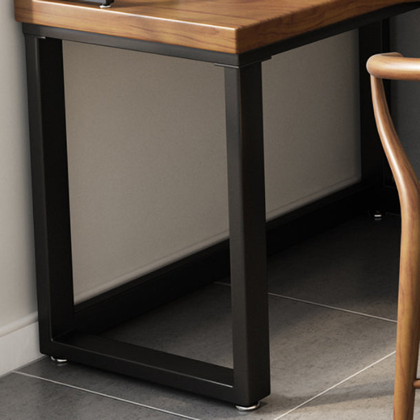 Solid Wood Writing Desk Brown L-Shape Desk with Black Steel Table Leg Clearhalo 'furn' 'furn_office_desk' 'Furniture' 'furniture_office_desk' 'Office Desks' 'Office Furniture' 'office_desk' 4960612