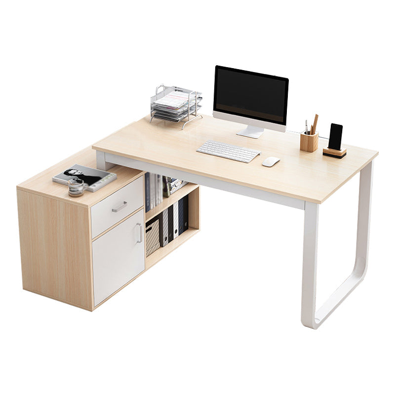 Corner Contemporary Writing Desk Manufactured Wood Desk with Drawer Natural 1 Left Hand Return Clearhalo 'Furniture' 'furniture_office_desk' 'Office Desks' 'Office Furniture' 'office_desk' 4960691