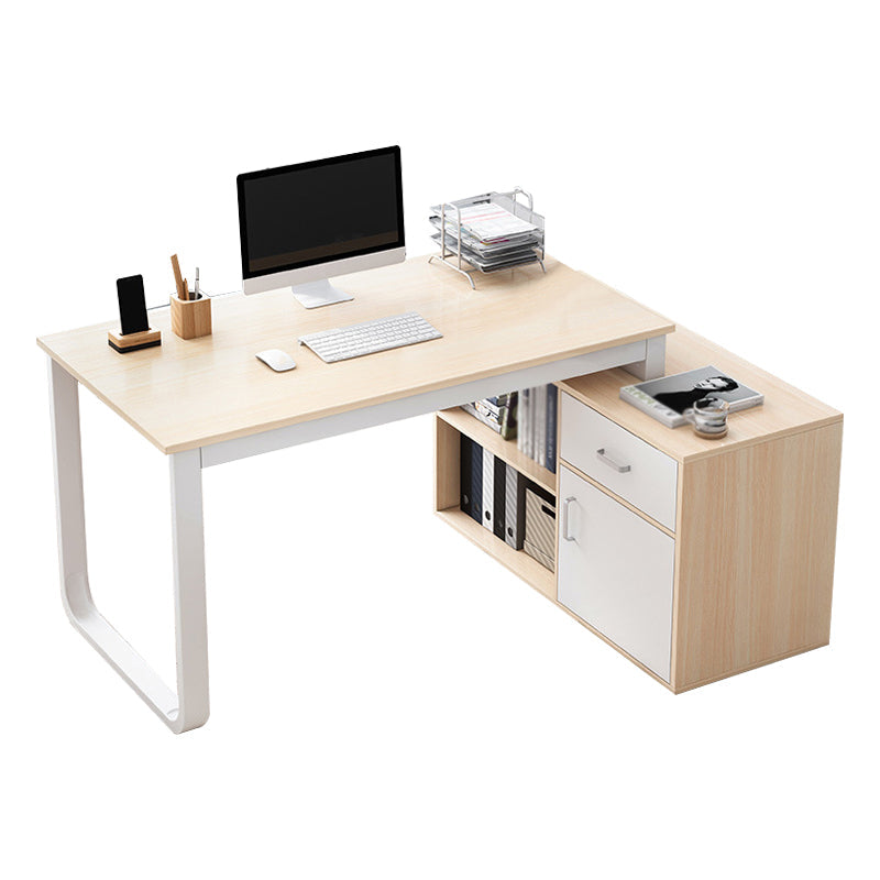 Corner Contemporary Writing Desk Manufactured Wood Desk with Drawer Natural 1 Right Hand Return Clearhalo 'Furniture' 'furniture_office_desk' 'Office Desks' 'Office Furniture' 'office_desk' 4960693