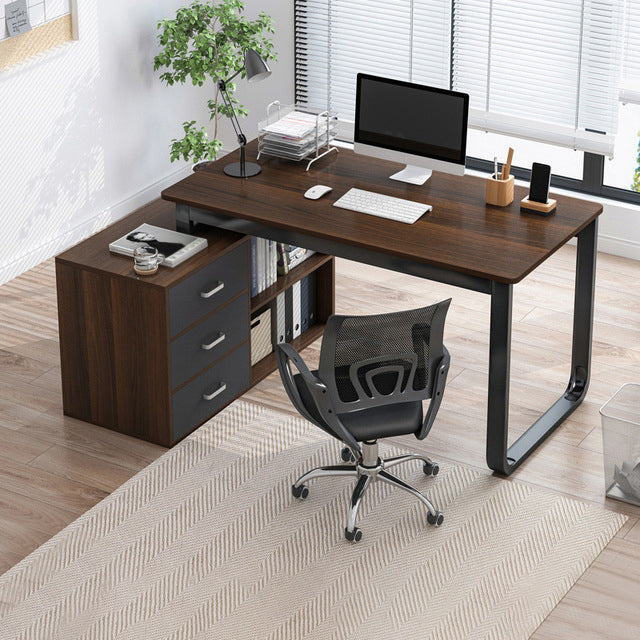 Corner Contemporary Writing Desk Manufactured Wood Desk with Drawer Brown 3 Left Hand Return Clearhalo 'Furniture' 'furniture_office_desk' 'Office Desks' 'Office Furniture' 'office_desk' 4960705