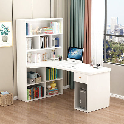 Contemporary Style Computer Desk Bedroom Writing Desk with Bookshelf White Clearhalo 'furn' 'furn_office_desk' 'Furniture' 'furniture_office_desk' 'Office Desks' 'Office Furniture' 'office_desk' 4960731