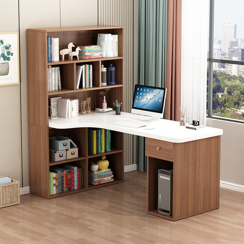 Contemporary Style Computer Desk Bedroom Writing Desk with Bookshelf Brown Clearhalo 'furn' 'furn_office_desk' 'Furniture' 'furniture_office_desk' 'Office Desks' 'Office Furniture' 'office_desk' 4960734