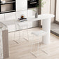 Stone Bar Dining Table Modern Bar Table with Double Pedestal Base for Kitchen Dining Room 78.7"L x 19.7"W x 41.3"H White Without Chairs Clearhalo 'Bar Furniture' 'Bar Tables' 'bar_tables' 'furn' 'furn_bar_tables' 'Furniture' 'furniture_bar_tables' 'Kitchen & Dining Furniture' 4960847