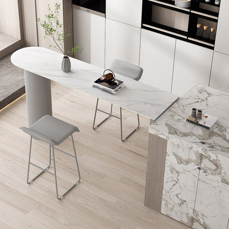 Stone Bar Dining Table Modern Bar Table with Double Pedestal Base for Kitchen Dining Room White-Gray Without Chairs Clearhalo 'Bar Furniture' 'Bar Tables' 'bar_tables' 'furn' 'furn_bar_tables' 'Furniture' 'furniture_bar_tables' 'Kitchen & Dining Furniture' 4960848