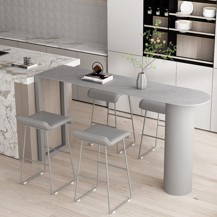 Stone Bar Dining Table Modern Bar Table with Double Pedestal Base for Kitchen Dining Room Grey Without Chairs Clearhalo 'Bar Furniture' 'Bar Tables' 'bar_tables' 'furn' 'furn_bar_tables' 'Furniture' 'furniture_bar_tables' 'Kitchen & Dining Furniture' 4960857
