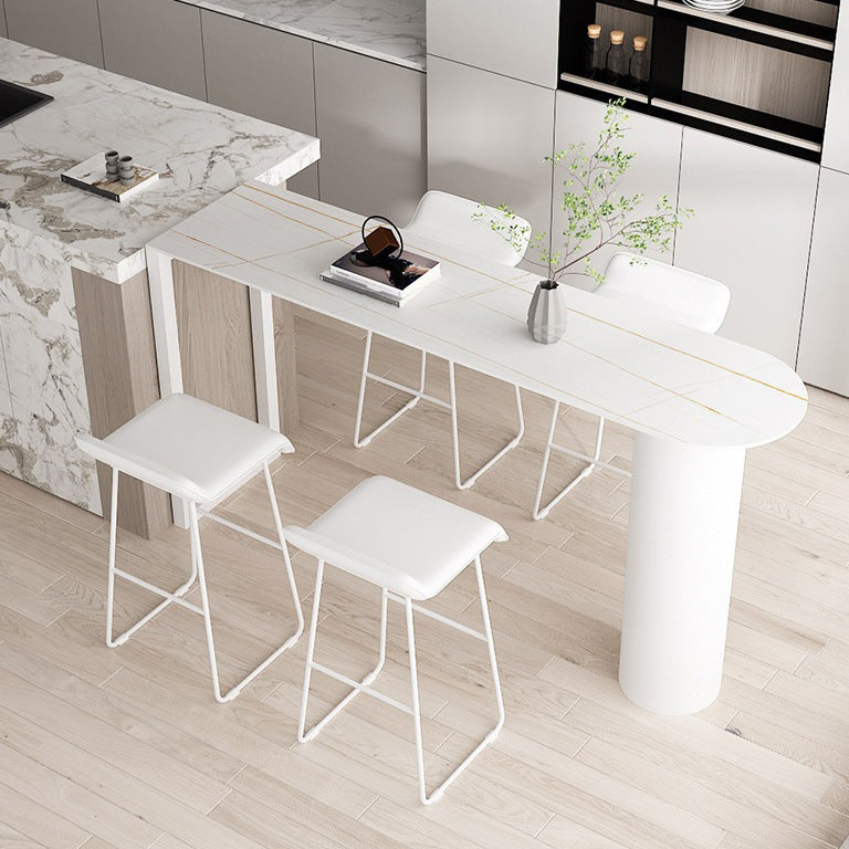 Stone Bar Dining Table Modern Bar Table with Double Pedestal Base for Dining Room Kitchen 70.9"L x 15.7"W x 41.3"H White Without Chairs Clearhalo 'Bar Furniture' 'Bar Tables' 'bar_tables' 'furn' 'furn_bar_tables' 'Furniture' 'furniture_bar_tables' 'Kitchen & Dining Furniture' 4960903