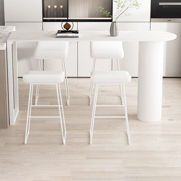 Stone Bar Dining Table Modern Bar Table with Double Pedestal Base for Dining Room Kitchen 63"L x 15.7"W x 41.3"H White Without Chairs Clearhalo 'Bar Furniture' 'Bar Tables' 'bar_tables' 'furn' 'furn_bar_tables' 'Furniture' 'furniture_bar_tables' 'Kitchen & Dining Furniture' 4960905