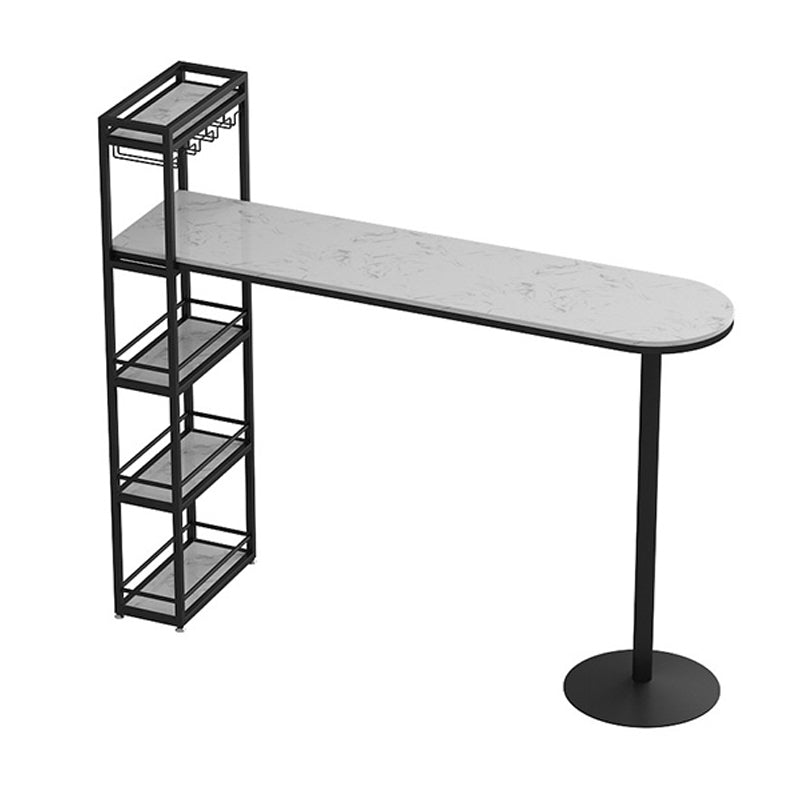 Modern Iron Bar Dining Table Faux Marble Top Indoor Bistro Table with Wine Rack Black-White Without Chairs Clearhalo 'Bar Furniture' 'Bar Tables' 'bar_tables' 'furn' 'furn_bar_tables' 'Furniture' 'furniture_bar_tables' 'Kitchen & Dining Furniture' 4960928