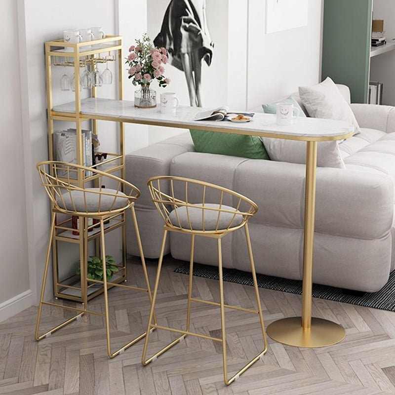 Modern Iron Bar Dining Table Faux Marble Top Indoor Bistro Table with Wine Rack Clearhalo 'Bar Furniture' 'Bar Tables' 'bar_tables' 'furn' 'furn_bar_tables' 'Furniture' 'furniture_bar_tables' 'Kitchen & Dining Furniture' 4960938