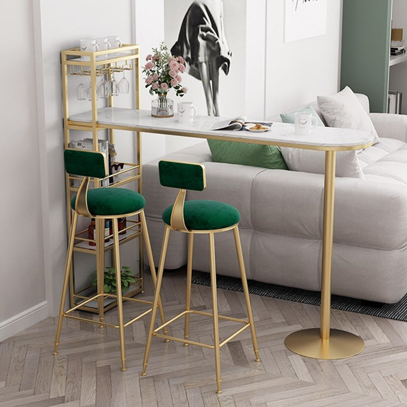 Modern Iron Bar Dining Table Faux Marble Top Indoor Bistro Table with Wine Rack Clearhalo 'Bar Furniture' 'Bar Tables' 'bar_tables' 'furn' 'furn_bar_tables' 'Furniture' 'furniture_bar_tables' 'Kitchen & Dining Furniture' 4960939