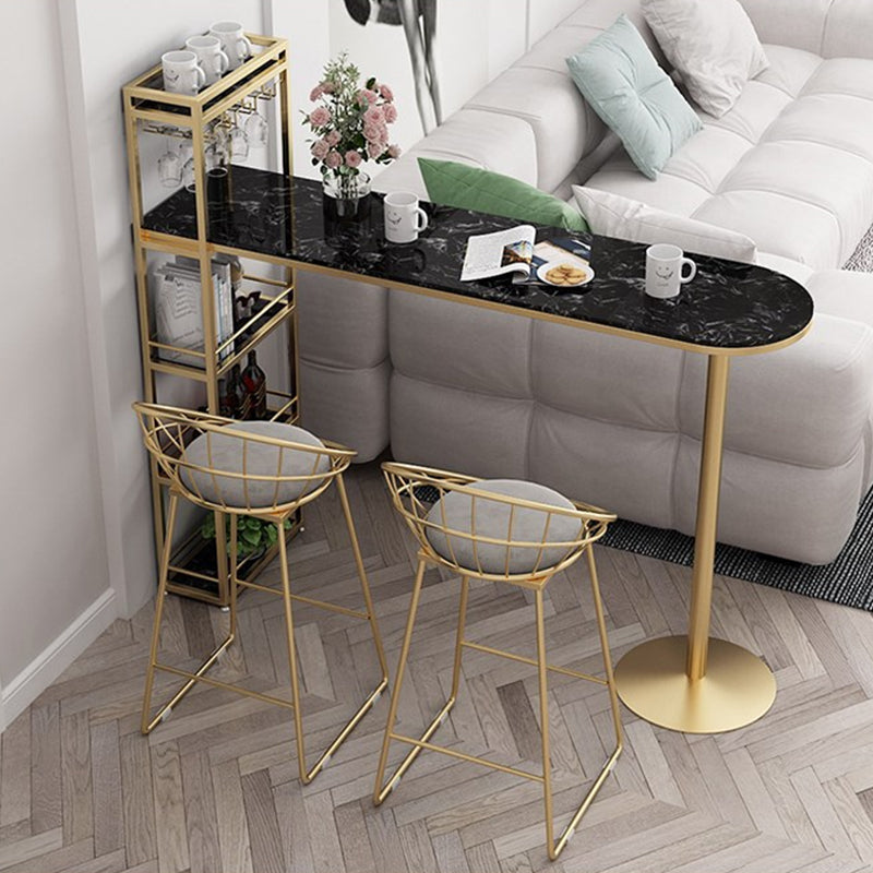 Modern Iron Bar Dining Table Faux Marble Top Indoor Bistro Table with Wine Rack Gold-Black Without Chairs Clearhalo 'Bar Furniture' 'Bar Tables' 'bar_tables' 'furn' 'furn_bar_tables' 'Furniture' 'furniture_bar_tables' 'Kitchen & Dining Furniture' 4960940