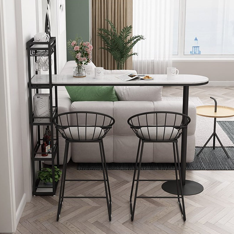Modern Iron Bar Dining Table Faux Marble Top Indoor Bistro Table with Wine Rack Clearhalo 'Bar Furniture' 'Bar Tables' 'bar_tables' 'furn' 'furn_bar_tables' 'Furniture' 'furniture_bar_tables' 'Kitchen & Dining Furniture' 4960941