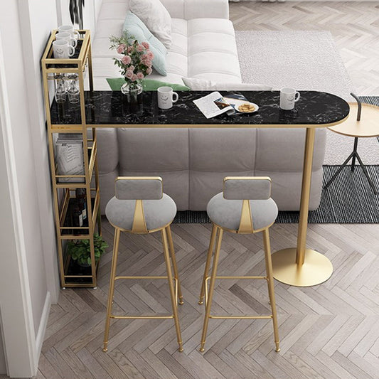 Modern Iron Bar Dining Table Faux Marble Top Indoor Bistro Table with Wine Rack Clearhalo 'Bar Furniture' 'Bar Tables' 'bar_tables' 'furn' 'furn_bar_tables' 'Furniture' 'furniture_bar_tables' 'Kitchen & Dining Furniture' 4960942